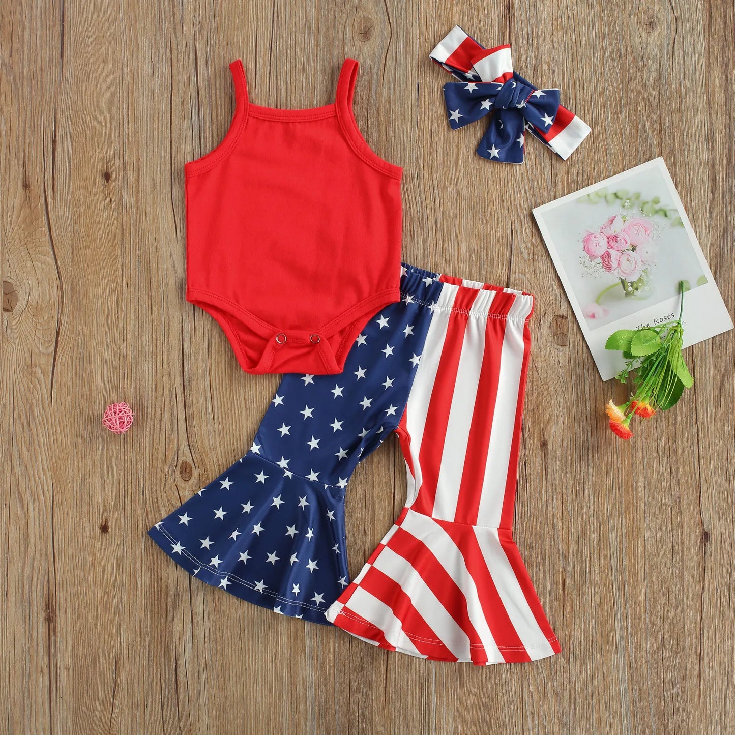 Red on Stripes Bellbottom Set