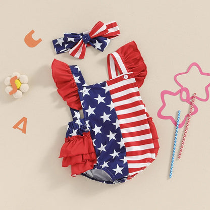 4th of July Stripe Star Romper Set