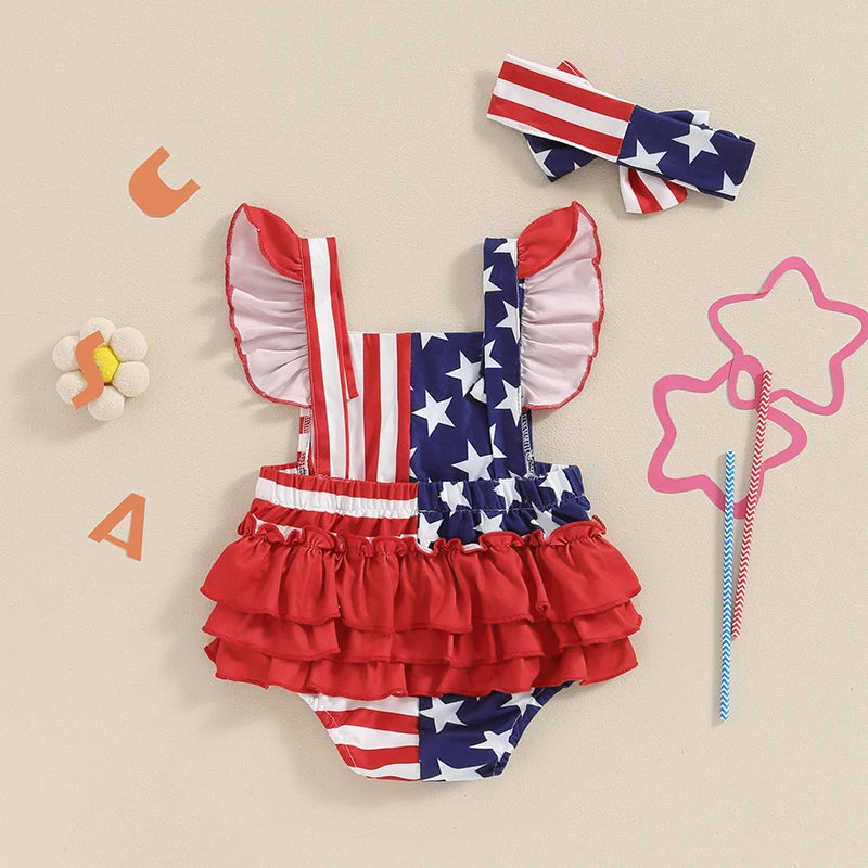 4th of July Stripe Star Romper Set