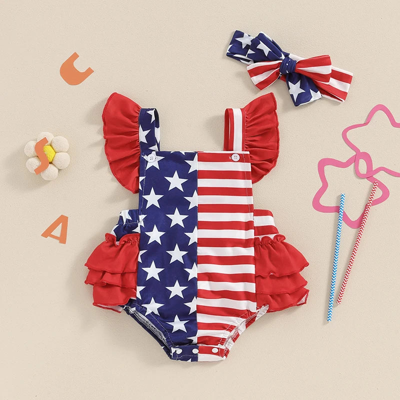 4th of July Stripe Star Romper Set