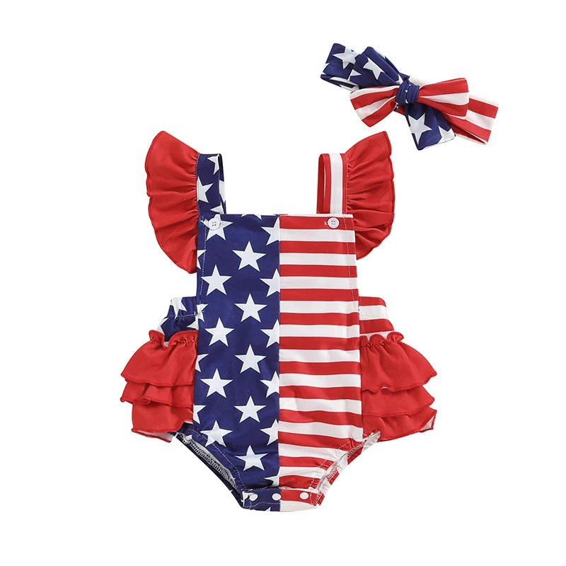 4th of July Stripe Star Romper Set