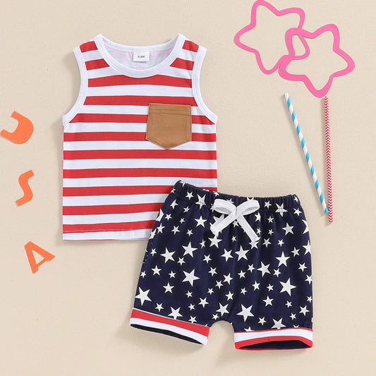 Striped Tank and Stars Short Set