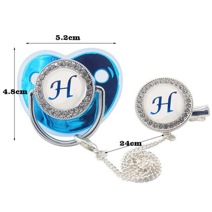 Blinged Initial Binky Set in Blue