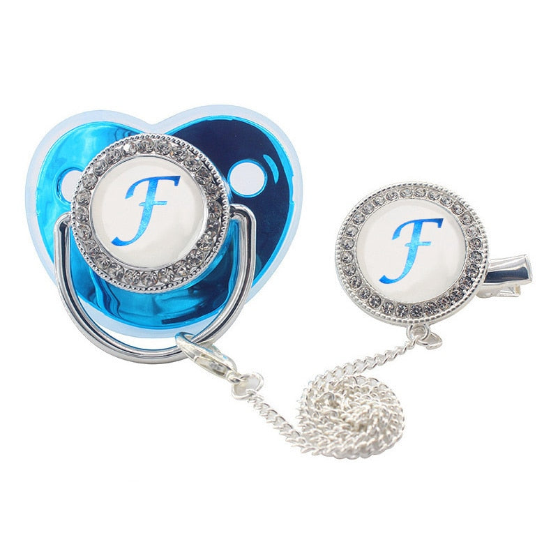 Blinged Initial Binky Set in Blue