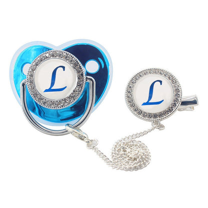 Blinged Initial Binky Set in Blue