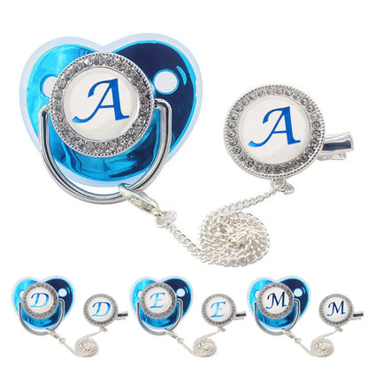 Blinged Initial Binky Set in Blue