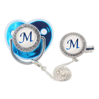 Blinged Initial Binky Set in Blue