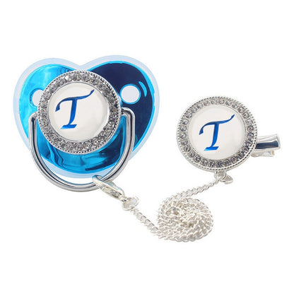 Blinged Initial Binky Set in Blue